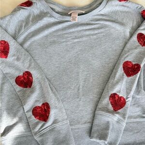 Victoria's Secret Light Gray Sweatshirt w/ Red Sequin Heart Sleeves